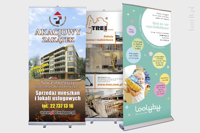 Roller banners may be printed in either 85x200 cm or 100x200 cm format
